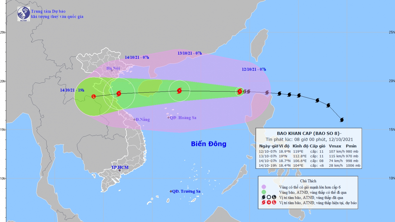 Bão số 8 cách quần đảo Hoàng Sa khoảng 850km, giật cấp 13