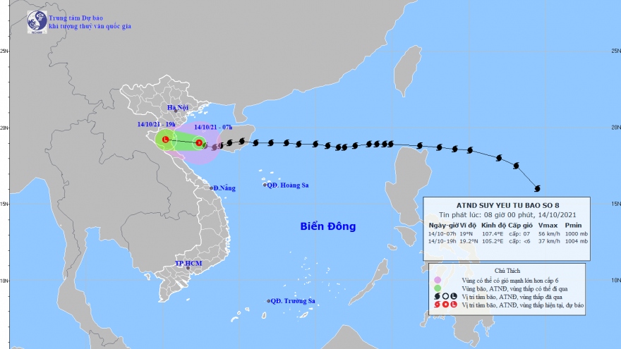 Bão số 8 suy yếu thành áp thấp nhiệt đới, cách Hà Tĩnh khoảng 200km