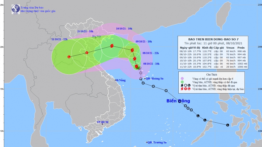 Bão số 7 mạnh cấp 8, di chuyển theo hướng Bắc Tây Bắc