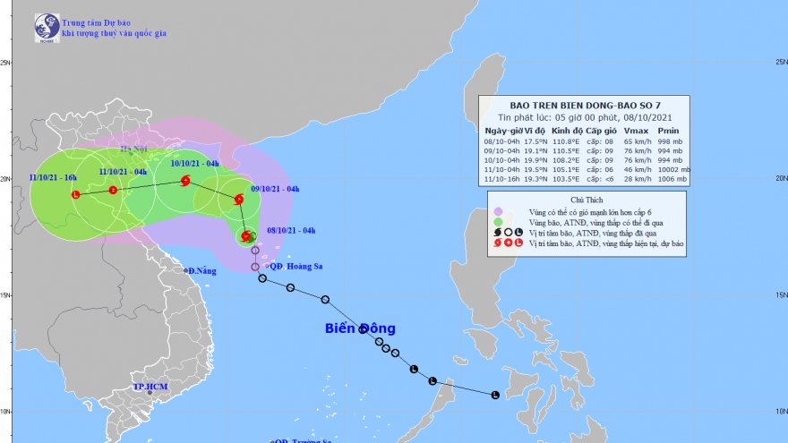 Bão số 7 trên Biển Đông di chuyển theo hướng Bắc, gió giật cấp 10