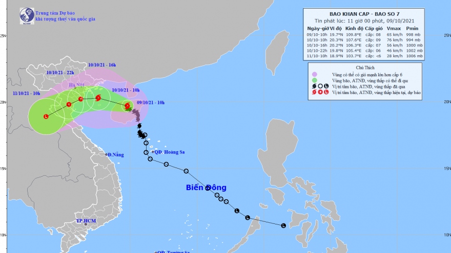 Bão số 7 đang di chuyển vào Vịnh Bắc Bộ, sóng biển có thể cao tới 4m