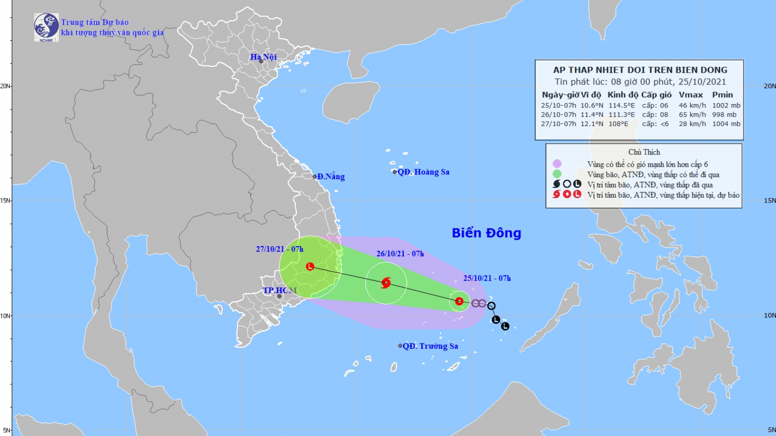 Áp thấp nhiệt đới cách bờ biển Bình Định đến Bình Thuận khoảng 230km