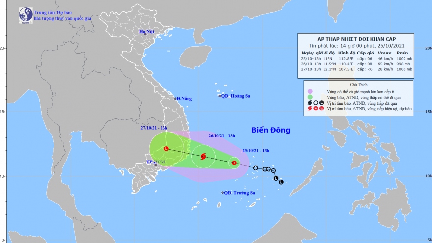 Áp thấp nhiệt đới đang mạnh lên thành bão, hướng thẳng vào khu vực Khánh Hòa-Ninh Thuận