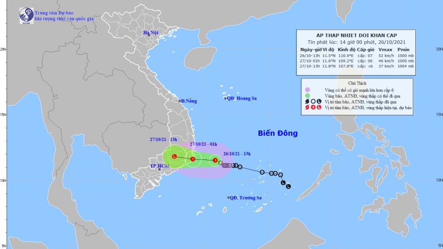 Áp thấp nhiệt đới còn cách các tỉnh Khánh Hòa - Ninh Thuận hơn 200km