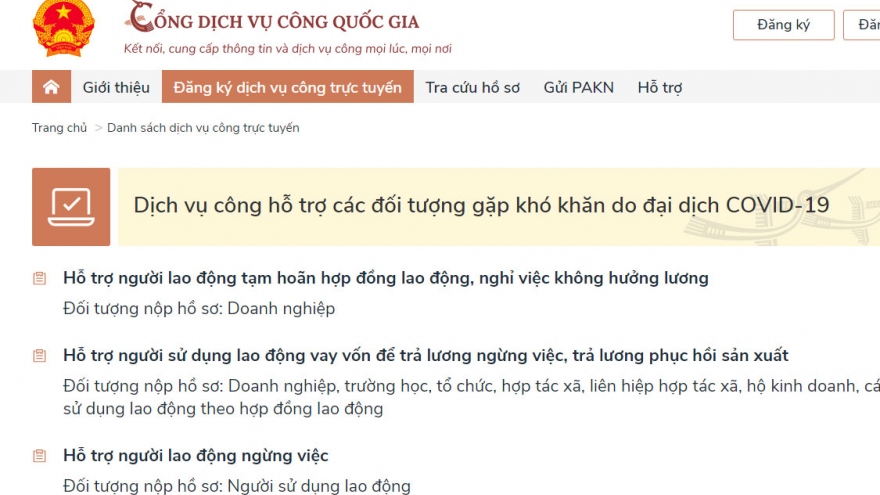 Hà Nội giải quyết hồ sơ trực tuyến hỗ trợ khó khăn Covid-19 trên Cổng Dịch vụ Quốc gia