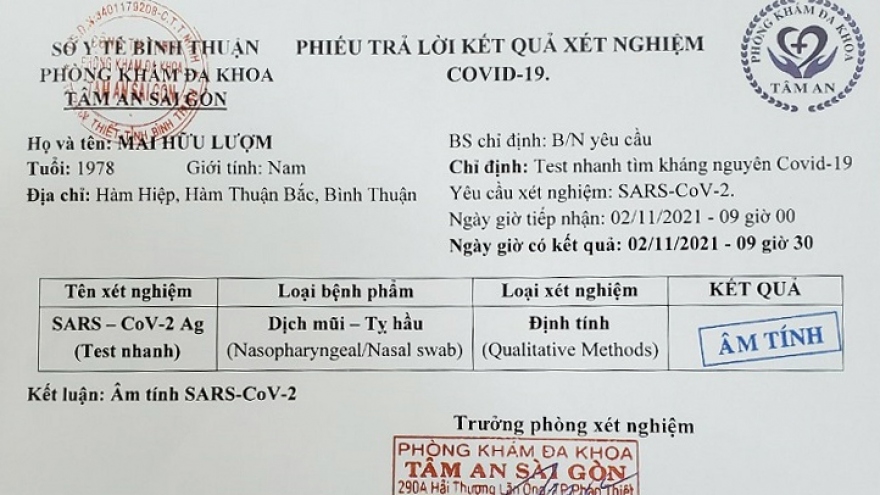 Bắt 4 đối tượng làm giả, mua bán giấy xét nghiệm Covid-19