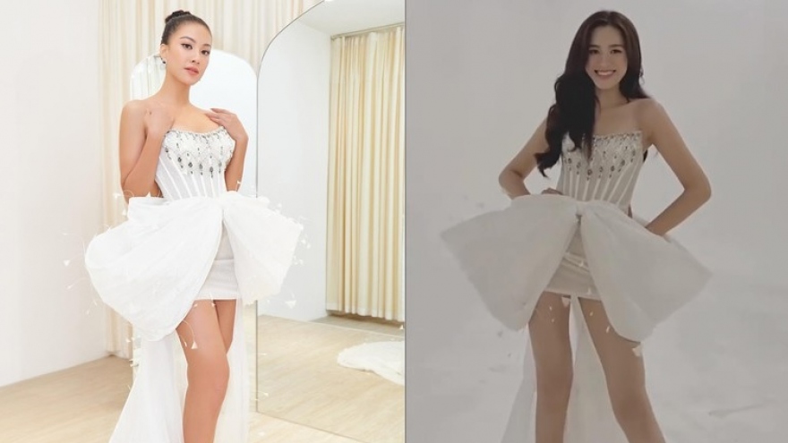 Hoa hậu Đỗ Thị Hà "đụng váy" lông vũ với Kim Duyên, khoe chân thon dài "trứ danh"