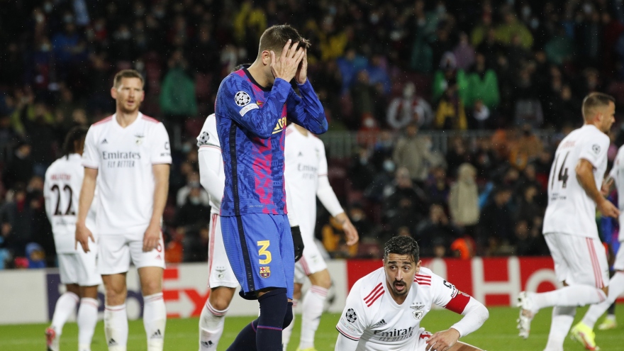 Chia điểm với Benfica, Barca có nguy cơ bị loại ở vòng bảng Champions League