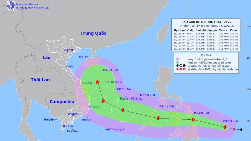 Bão RAI giật cấp 16 đang đi vào Biển Đông