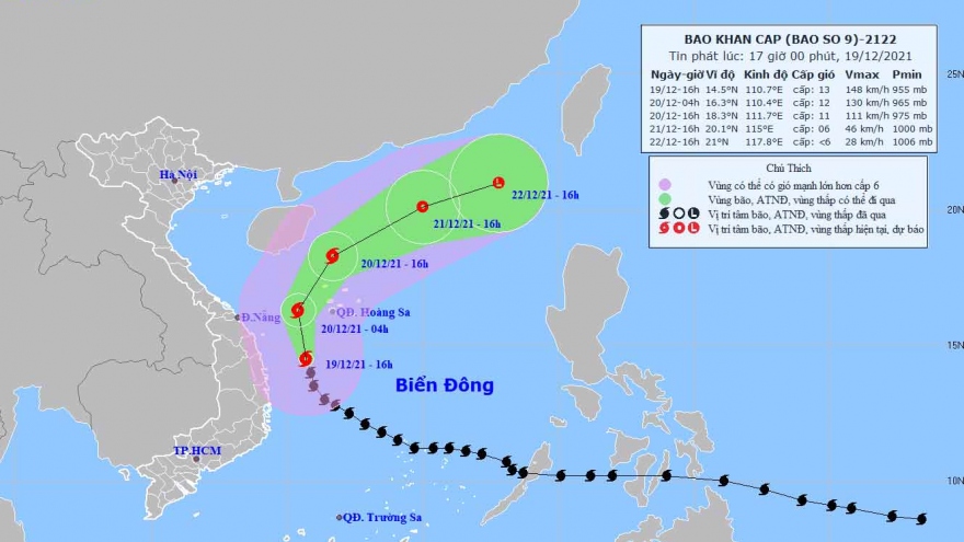 Bão số 9 đang gây mưa to từ Quảng Nam đến Khánh Hòa