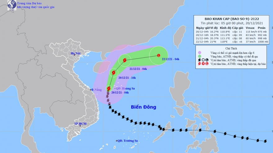 Bão số 9 đổi hướng và suy yếu dần