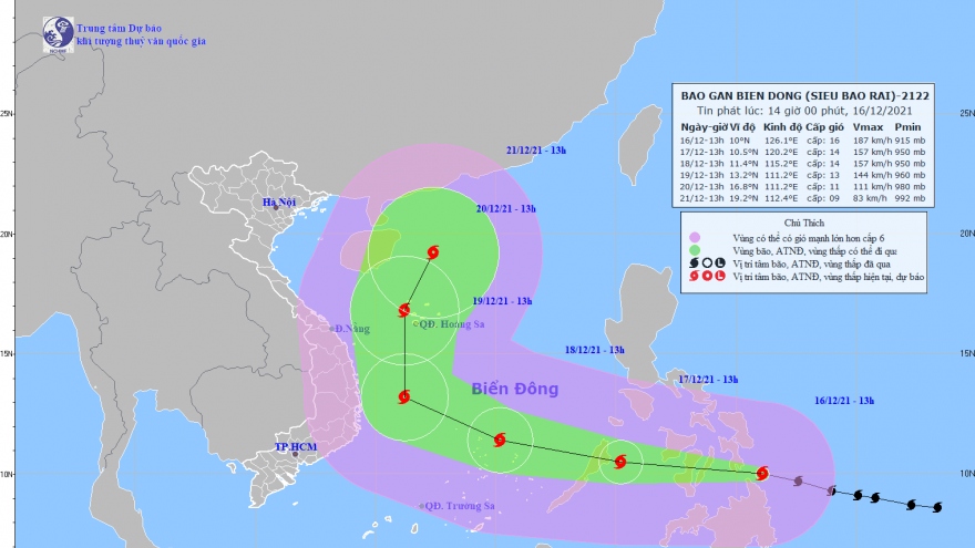 Bão Rai mạnh lên thành siêu bão, gió giật cấp 17