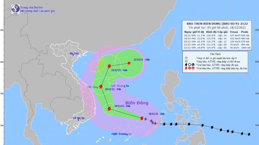 Bão số 9 gió giật cấp 17, cách đảo Song Tử Tây 250km