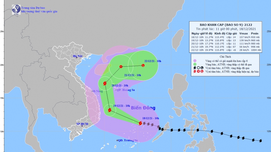 Bão số 9 đang trên vùng biển quần đảo Trường Sa, giật cấp 17