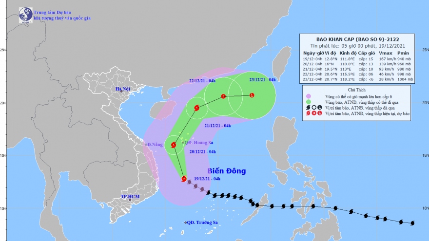 Bão số 9 giật trên cấp 17, cách khu vực Bình Định - Phú Yên khoảng 270km