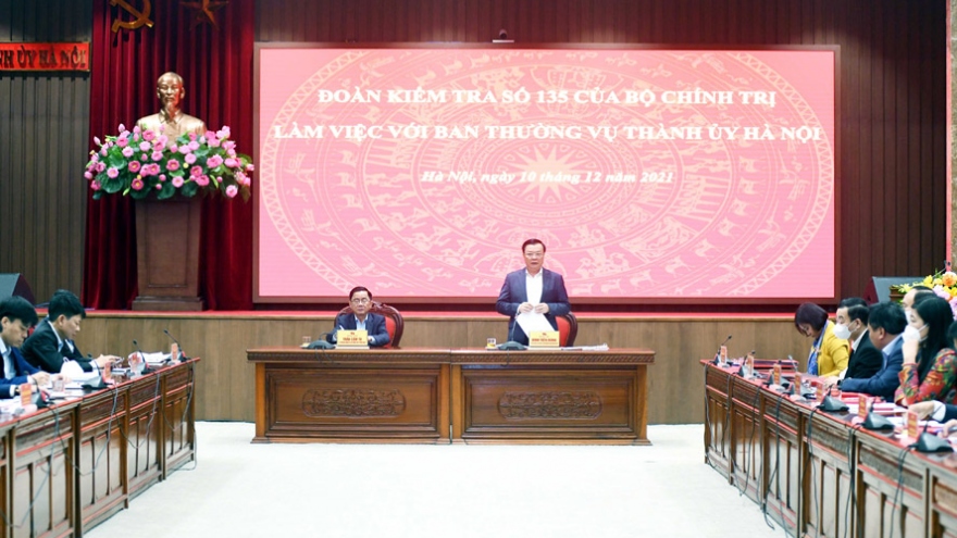 Đoàn kiểm tra số 135 của Bộ Chính trị làm việc với Ban Thường vụ Thành ủy Hà Nội