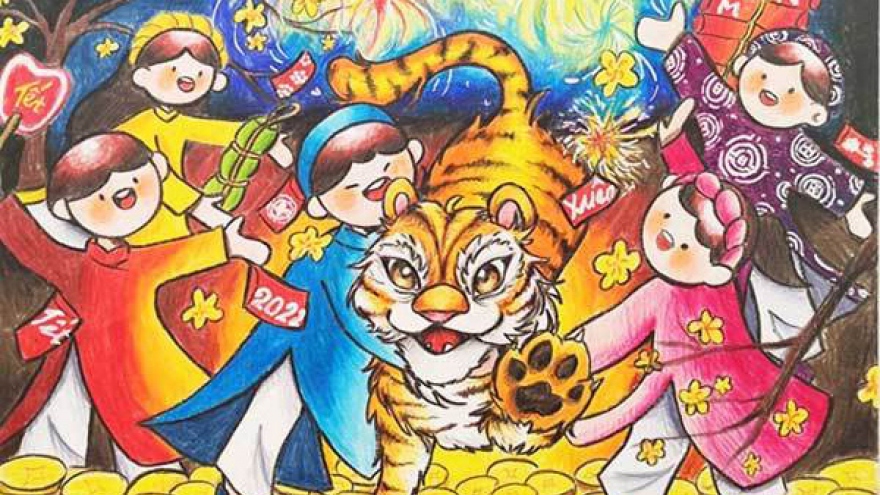 Children's Tet paintings celebrate New Year