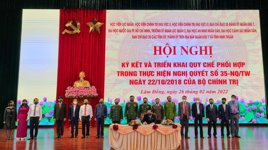 Học viện Lục quân ký kết quy chế đẩy mạnh thực hiện Nghị quyết số 35 của Bộ Chính trị