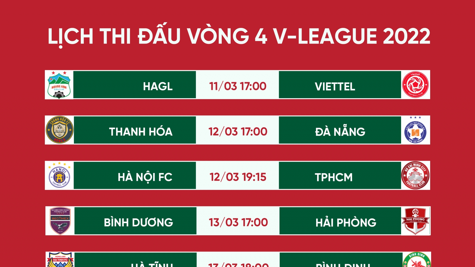 Lịch thi đấu vòng 4 V-League 2022: HAGL “đại chiến” Viettel FC