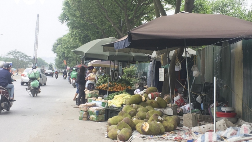 Hàng quán hoa quả "mọc" tràn lan lấn chiếm lòng đường, vỉa hè Hà Nội