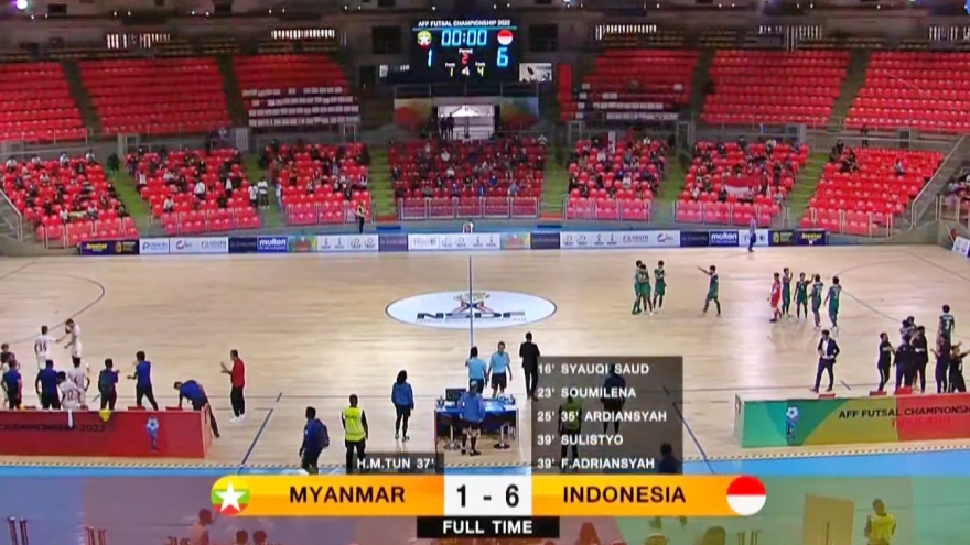 Thắng 6-1 Myanmar, ĐT Futsal Indonesia vào chung kết Futsal Đông Nam Á 2022