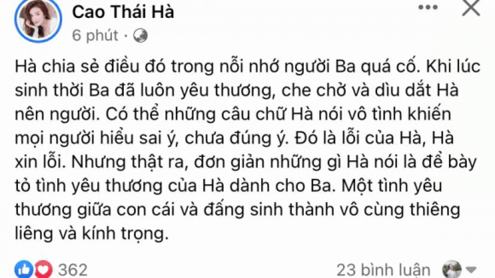 Chuyện showbiz: Cao Thái Hà xin lỗi vì phát ngôn mong "là vợ chồng" với ba ở kiếp sau