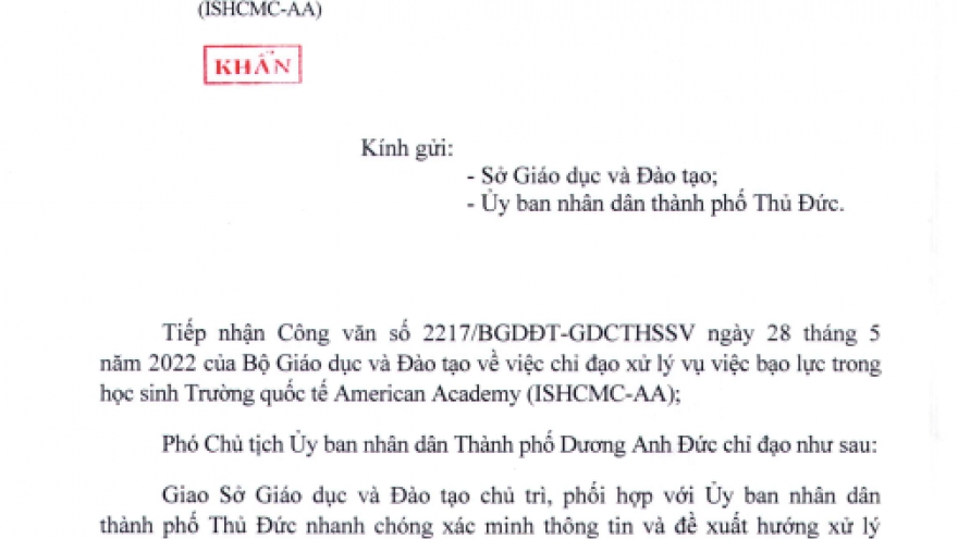 TP.HCM chỉ đạo khẩn vụ học sinh xô xát nhau trong trường quốc tế