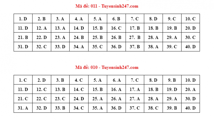 Chi tiết đáp án các mã đề thi môn Tiếng Anh kỳ thi tuyển sinh lớp 10 tại Hà Nội