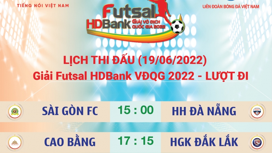 Lịch thi đấu Futsal HDBank VĐQG 2022 ngày 19/6