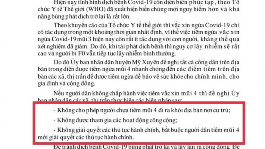 Sóc Trăng thu hồi thông báo cấm dân đi khỏi nơi cư trú nếu chưa tiêm mũi 4