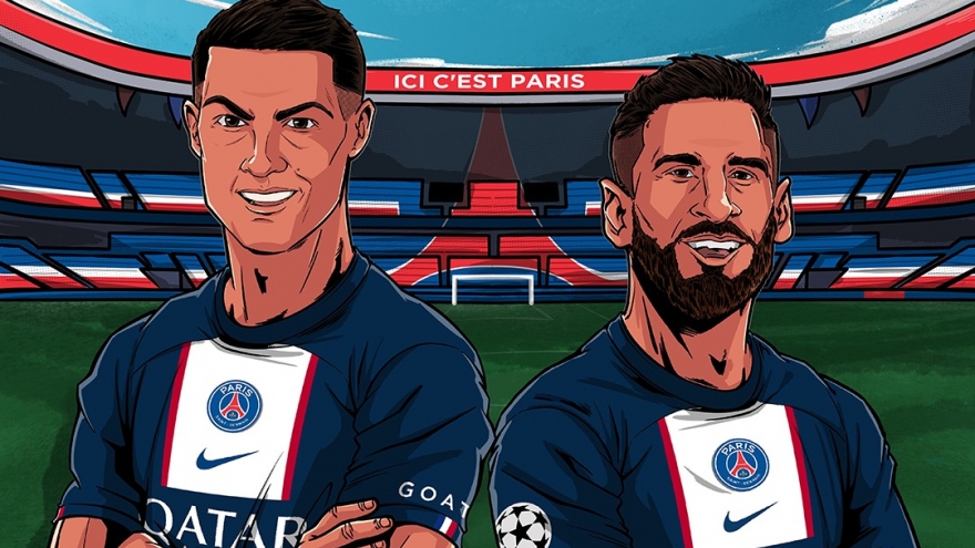 Biếm họa 24h: Ronaldo mơ được sang PSG đá cặp với Messi