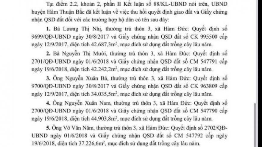 Đề nghị không giải quyết hồ sơ hơn 300.000m2 đất ở Bình Thuận
