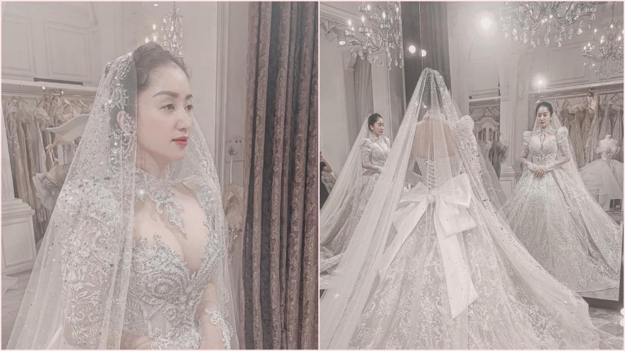 Chuyện showbiz: Khánh Thi đẹp kiêu sa với váy cưới theo phong cách hoàng gia 