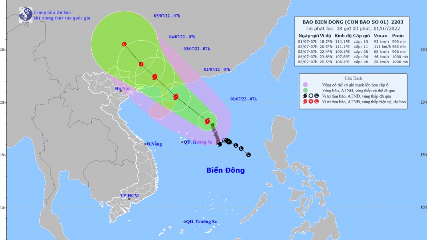Bão số 1 tiếp tục tiến nhanh về đất liền, giật cấp 13