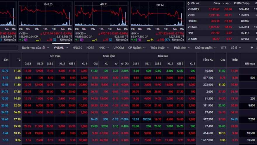 Sàn chứng khoán đỏ rực, VN-Index thủng đáy 16 tháng