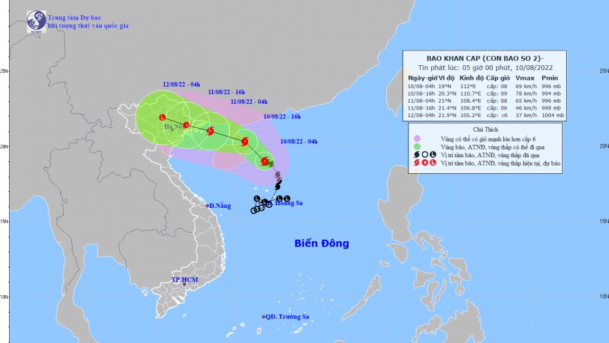 Bão số 2 giật cấp 10, di chuyển theo hướng Bắc Tây Bắc