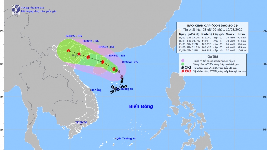 Bão số 2 cách Móng Cái khoảng 480km, gió giật cấp 11