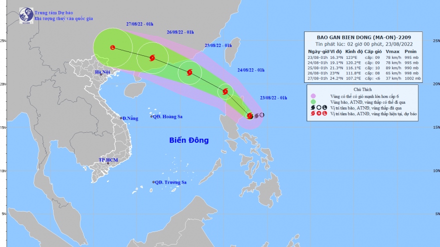 Bão Ma-on có sức gió mạnh cấp 9, giật cấp 11