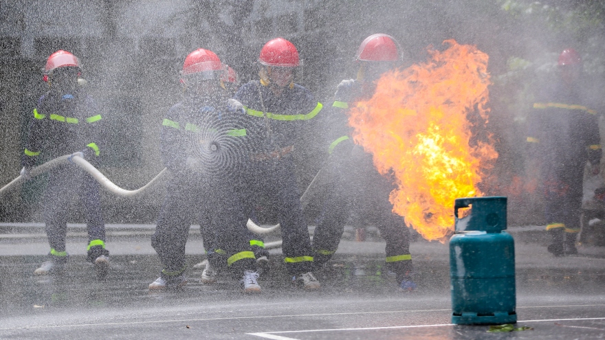 A training day of firefighters in Vietnam
