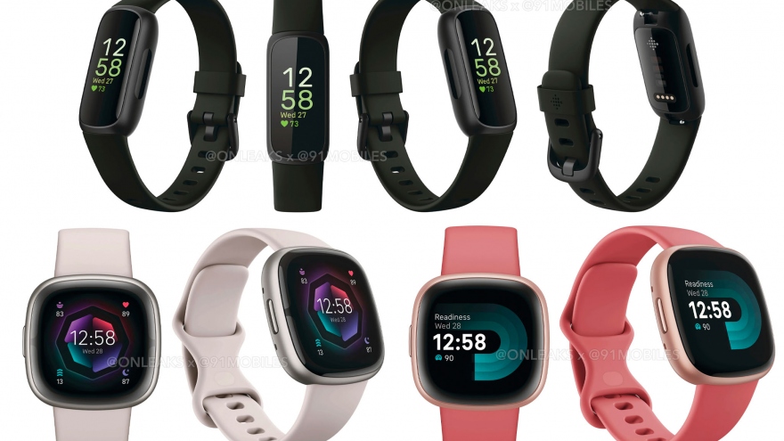 Ảnh đồ họa của thiết bị đeo thông minh Fitbit Sense 2, Inspire 3 và Versa 4