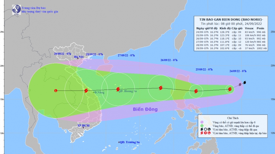 Bão Noru đang mạnh dần lên