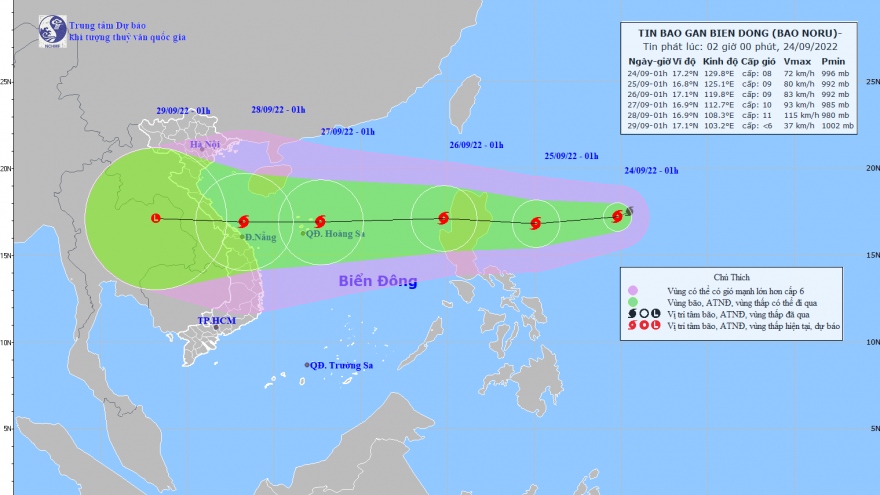 Bão Noru giật cấp 11 đang tiến vào biển Đông