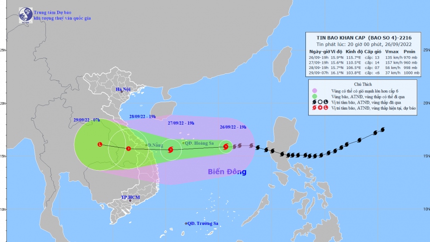 Bão số 4 giật cấp 15, cách quần đảo Hoàng Sa khoảng 440 km