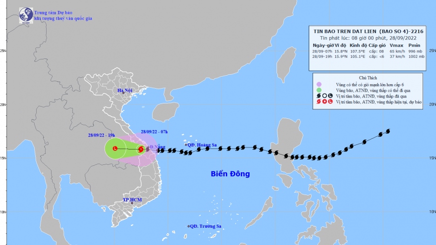 Bão số 4 gây mưa lớn từ tối 27 đến sáng 28/9, có nơi lên trên 600mm