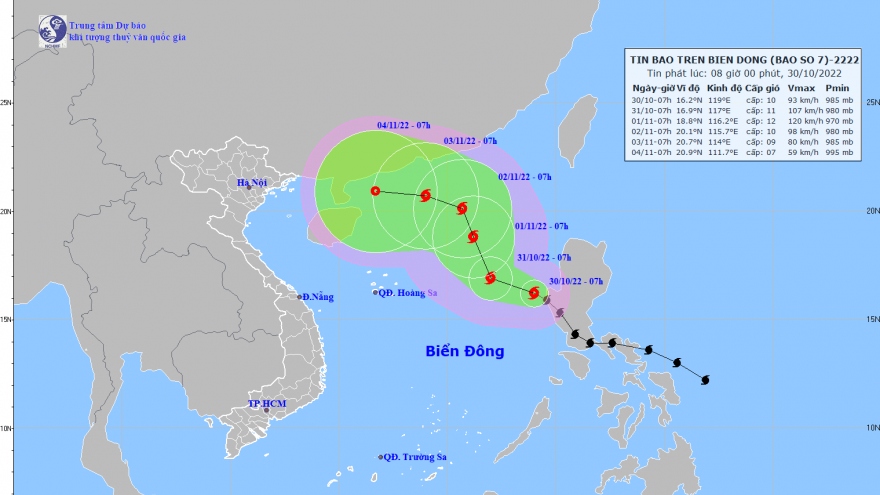 Bão số 7 có xu hướng mạnh dần lên cấp 10, giật cấp 12