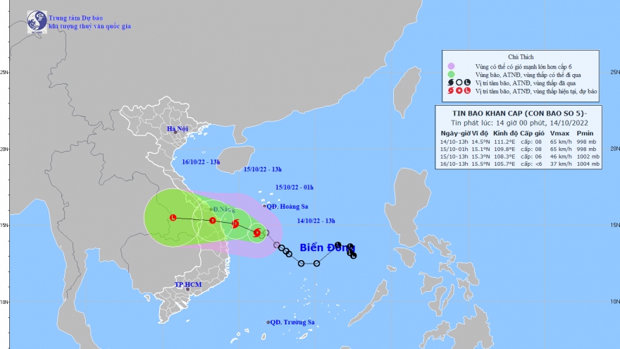 Áp thấp nhiệt đới mạnh lên thành bão số 5, giật cấp 10