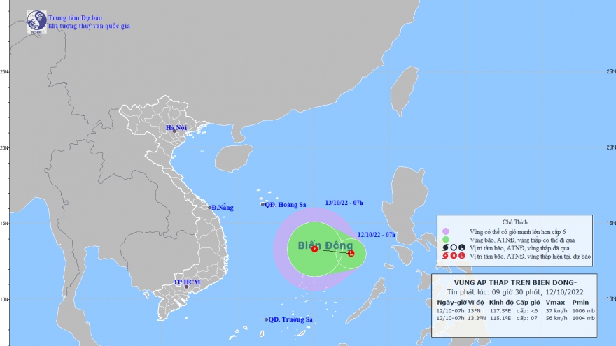Xuất hiện vùng áp thấp trên Biển Đông