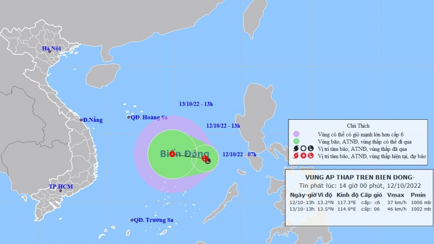Vùng áp thấp trên Biển Đông có khả năng mạnh thêm