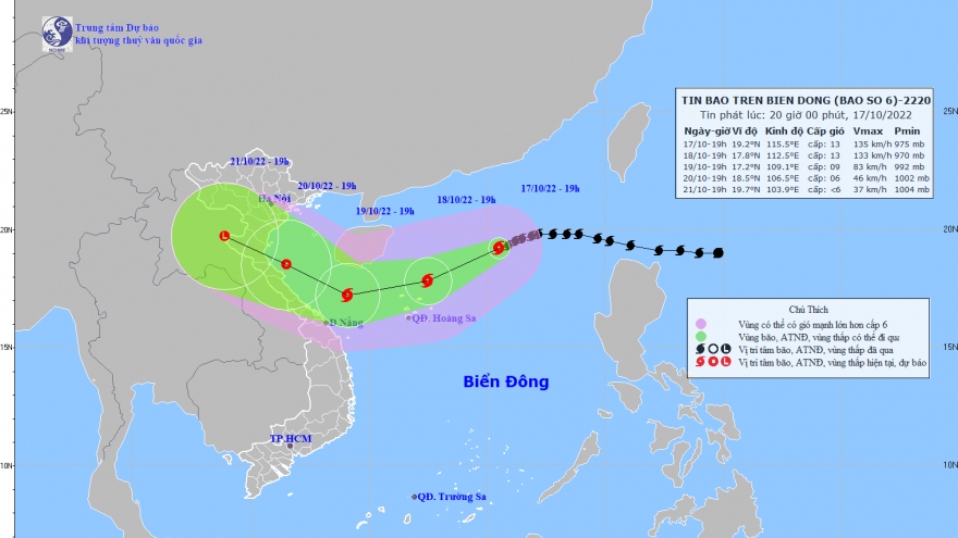 Bão số 6 mạnh lên cấp 13, hướng về quần đảo Hoàng Sa