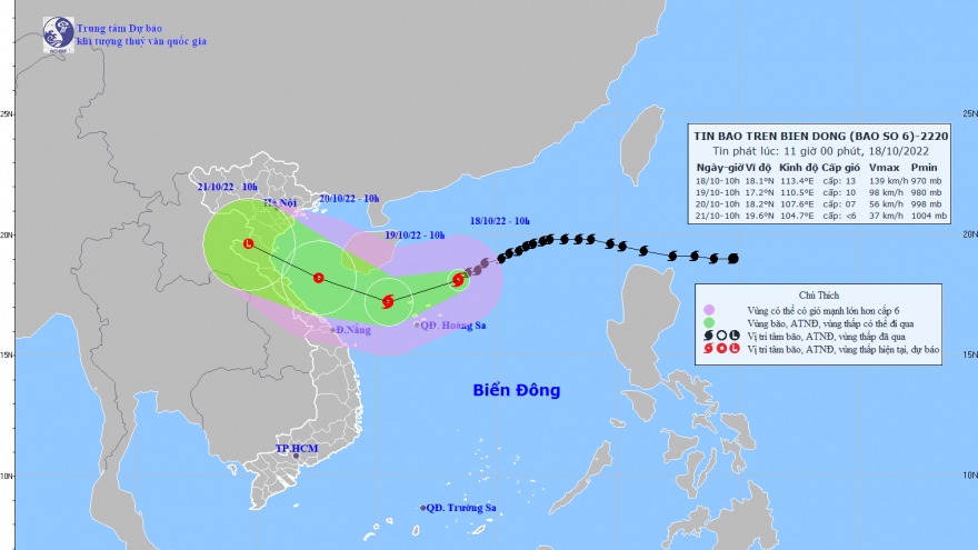 Bão số 6 cách Hoàng Sa 250km, giật cấp 15